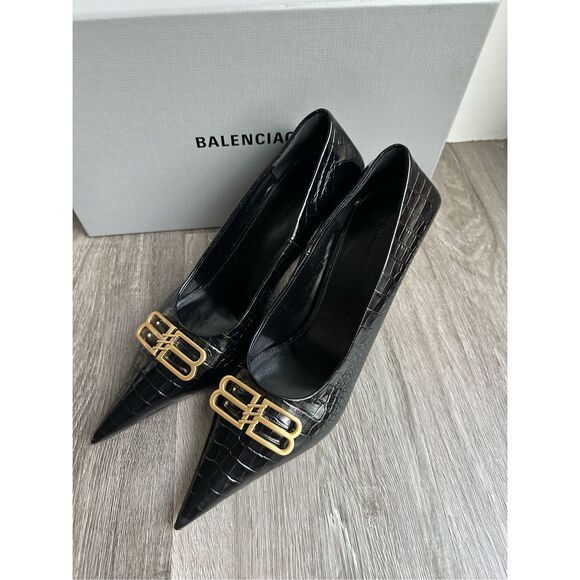Balenciaga Logo Plaque Heeled Pumps in Black Size EU38/US8 $950 - Picture 12 of 14